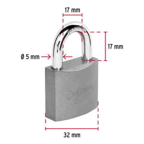 Candado de hierro 32 mm gancho corto en caja, HERMEX | CH-32 | 43791