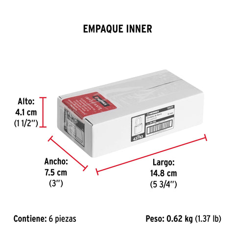 Candado de hierro 32 mm gancho largo en caja, HERMEX | CH-32L | 43793