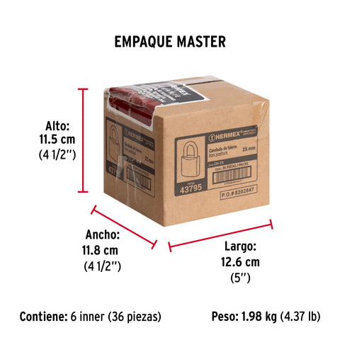 Candado de hierro 25 mm gancho corto en caja, HERMEX | CH-25 | 43795