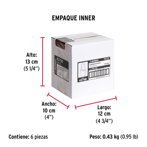 Candado de hierro 25 mm gancho largo en blíster, HERMEX | CHB-25L | 43798