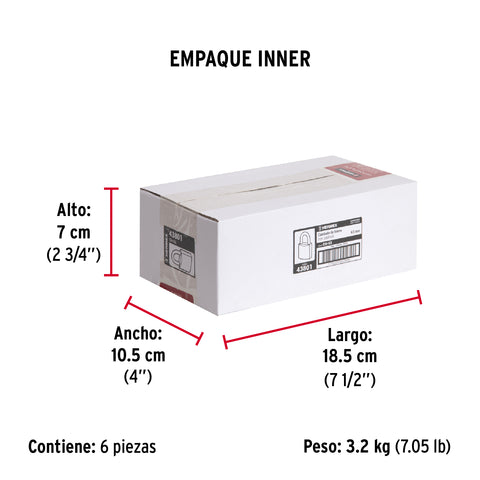 Candado de hierro 63 mm gancho corto en caja, HERMEX | CH-63 | 43801