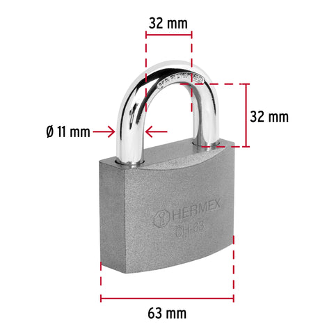 Candado de hierro 63 mm gancho corto en caja, HERMEX | CH-63 | 43801