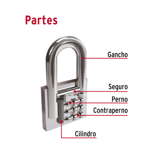 Candado de hierro 63 mm gancho largo en caja, HERMEX | CH-63L | 43802