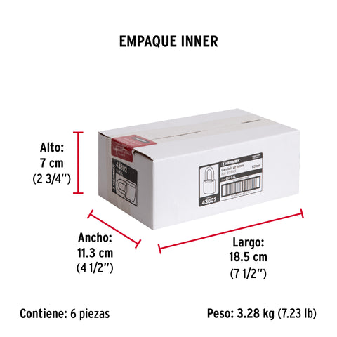 Candado de hierro 63 mm gancho largo en caja, HERMEX | CH-63L | 43802