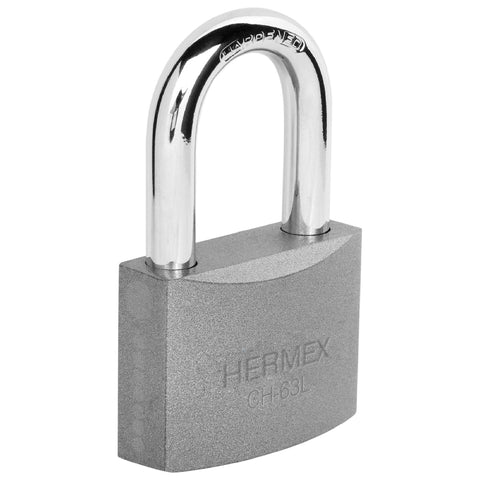 Candado de hierro 63 mm gancho largo en blíster, HERMEX | CHB-63L | 43804