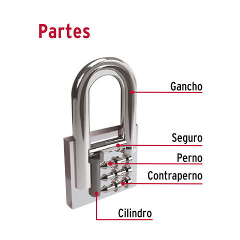 Candado de hierro 63 mm gancho largo en blíster, HERMEX | CHB-63L | 43804
