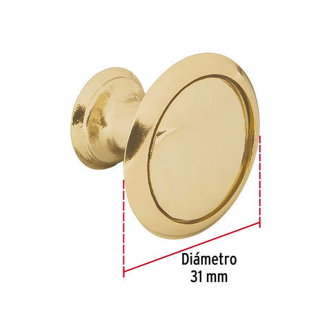 Perilla metálica estilo 'Moderno', latón brillante, HERMEX | PER-072 | 43812