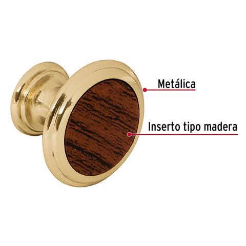 Perilla metálica, latón brillante, inserto madera, HERMEX | PER-062 | 43814
