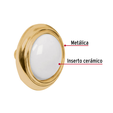 Perilla metálica, latón brillante, inserto cerámico, HERMEX | PER-065 | 43815