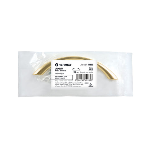 Jaladera de 96mm, línea Arco, latón brillante, HERMEX | JAL-0221 | 43826