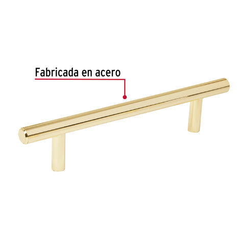Jaladera de acero, 128mm, línea Cilindro, latón brillante | JAL-0322 | 43829