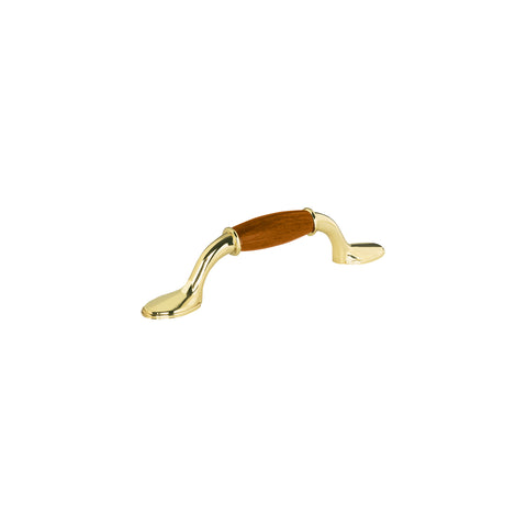 Jaladera metálica, 76mm latón brillante, inserto tipo madera | JAL-0621 | 43832