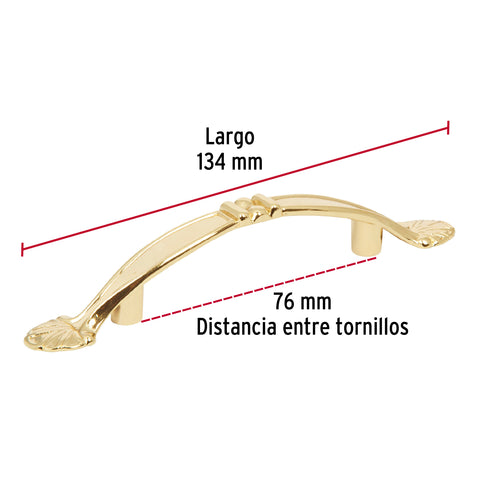 Jaladera metálica de 76 mm estilo 'Barroco', latón brillante | JAL-0421 | 43834
