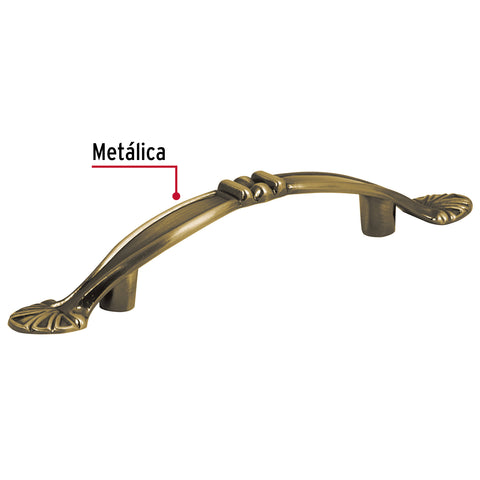 Jaladera metálica de 76 mm estilo 'Barroco', latón antiguo | JAL-0431 | 43835
