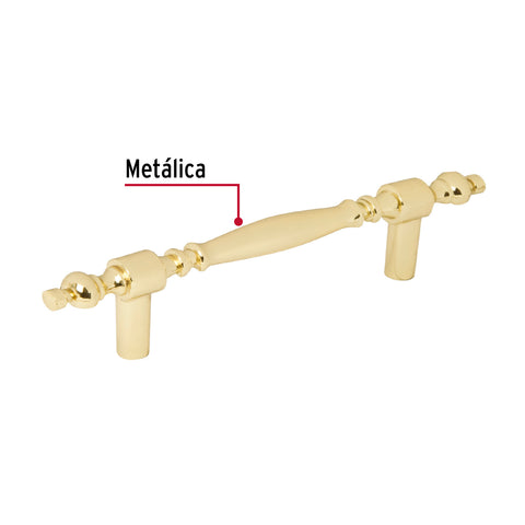 Jaladera metálica de 76mm estilo 'Colonial', latón brillante | JAL-0521 | 43836