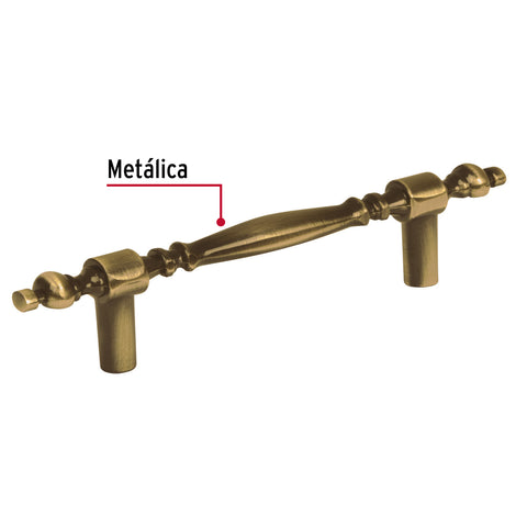 Jaladera metálica de 76 mm estilo 'Colonial', latón antiguo | JAL-0531 | 43837
