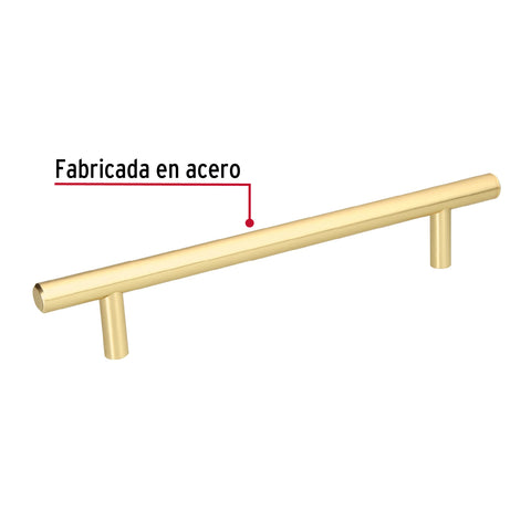 Jaladera de acero, 160mm, línea Cilindro, latón brillante | JAL-0323 | 43872