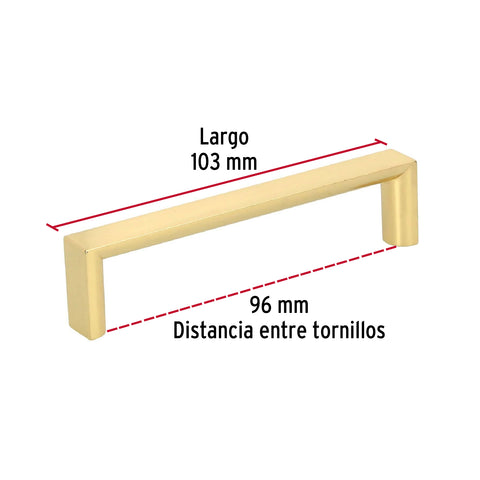 Jaladera de 96mm, línea Andamio, latón brillante, HERMEX | JAL-0921 | 43906