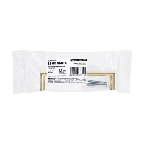 Jaladera de 96mm, línea Andamio, latón brillante, HERMEX | JAL-0921 | 43906