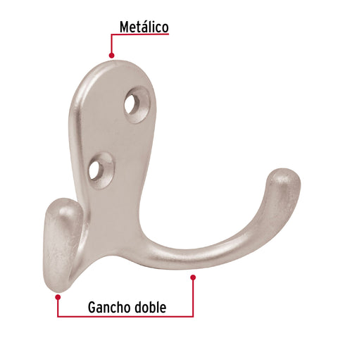 Gancho doble tipo perchero, niquel satinado, HERMEX | PEPU-24 | 43911