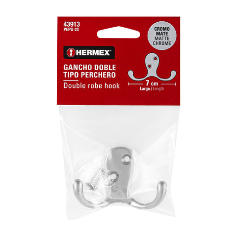Gancho doble tipo perchero, cromo mate, HERMEX | PEPU-23 | 43913