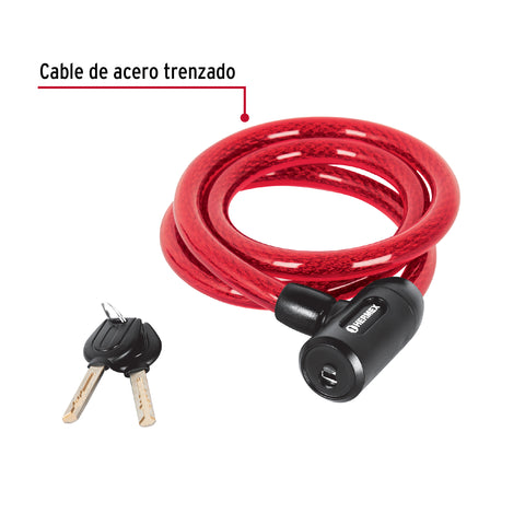 Candado de cable con llave, 15mm X 1.20 m, HERMEX | CB-15 | 43920