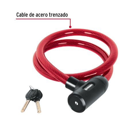 Candado de cable con llave, 20 mm X 1.20 m, HERMEX | CB-20 | 43921