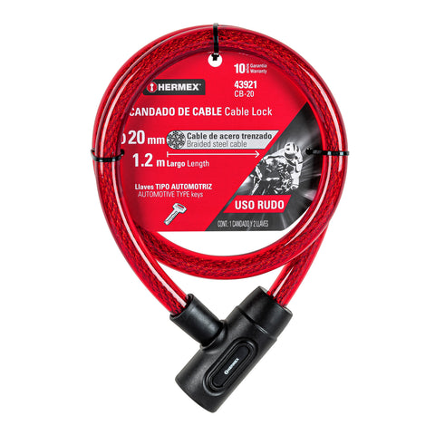 Candado de cable con llave, 20 mm X 1.20 m, HERMEX | CB-20 | 43921