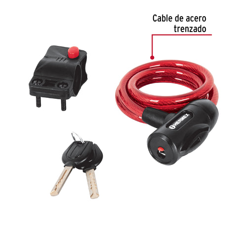 Candado de cable con llave, 10 mm X 1.0 m, HERMEX | CB-10 | 43922