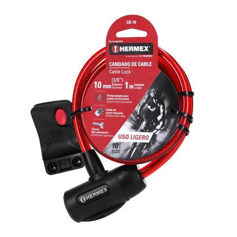 Candado de cable con llave, 10 mm X 1.0 m, HERMEX | CB-10 | 43922