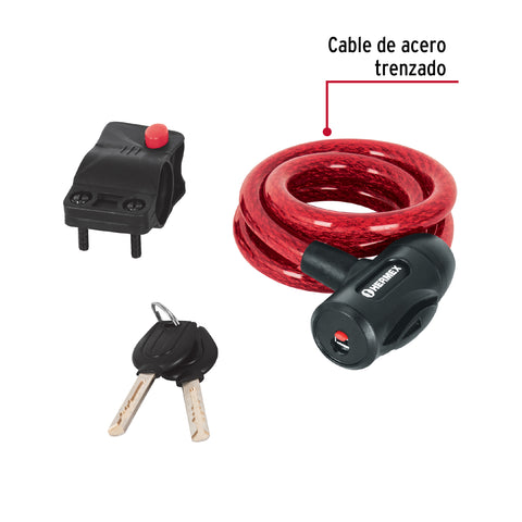 Candado de cable con llave, 12 mm X 1.0 m, HERMEX | CB-12 | 43923
