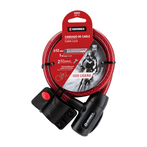 Candado de cable con llave, 12 mm X 1.0 m, HERMEX | CB-12 | 43923