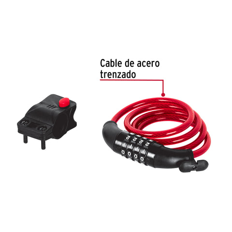 Candado de cable con combinación, 8 mm X 1.0 m, HERMEX | CB-8C | 43924