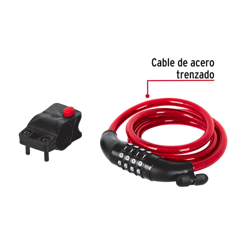 Candado de cable con combinación, 10 mm X 1.20 m, HERMEX | CB-10C | 43925