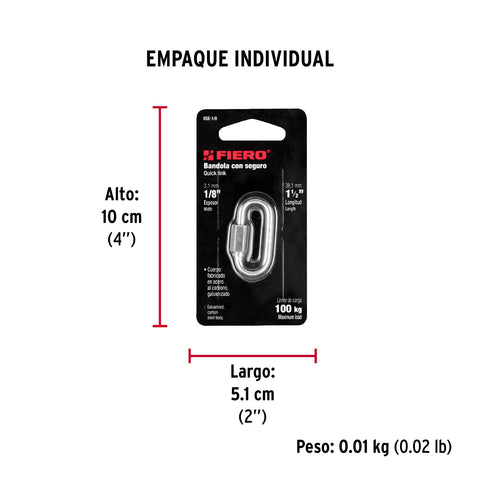 Bandola de acero de 1/8' con seguro, FIERO | BSE-1/8 | 44020