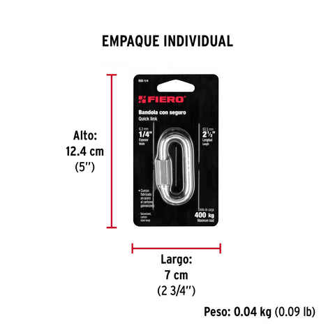 Bandola de acero de 1/4' con seguro, FIERO | BSE-1/4 | 44022