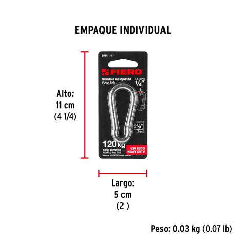 Bandola mosquetón de acero 1/4', FIERO | BMA-1/4 | 44038