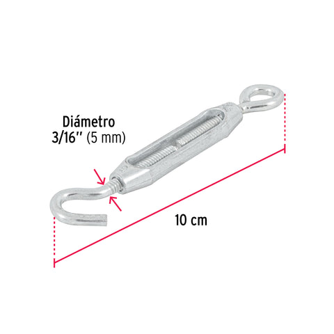 Tensor zinc 3/16' gancho-argolla, FIERO | TEN-3/16A | 44053