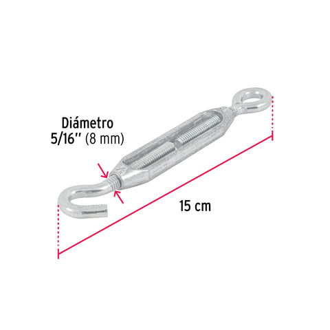 Tensor zinc 5/16' gancho-argolla, FIERO | TEN-5/16A | 44055