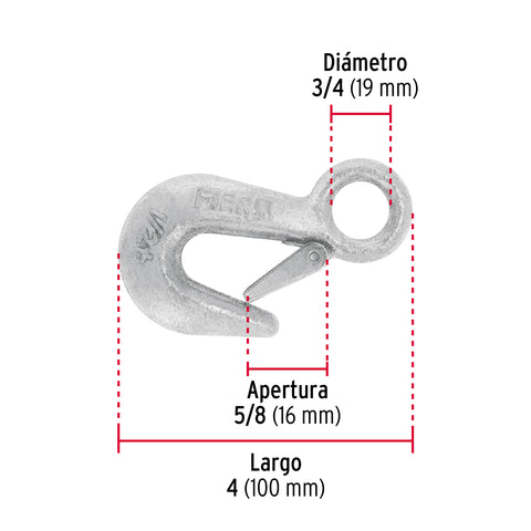 Gancho eslinga de acero forjado 3/4', carga 500 kg, FIERO | GANES-3/4 | 44075