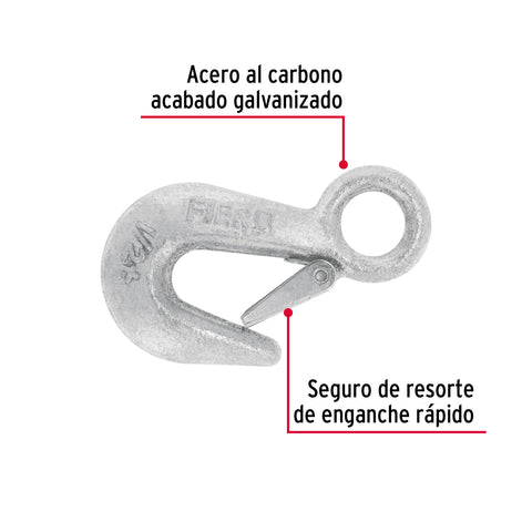 Gancho eslinga de acero forjado 3/4', carga 500 kg, FIERO | GANES-3/4 | 44075