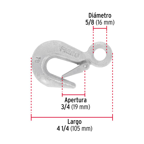 Gancho eslinga de acero forjado 5/8', carga 1000 kg, FIERO | GANES-5/8 | 44076
