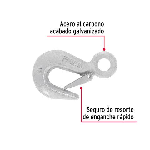 Gancho eslinga de acero forjado 5/8', carga 1000 kg, FIERO | GANES-5/8 | 44076