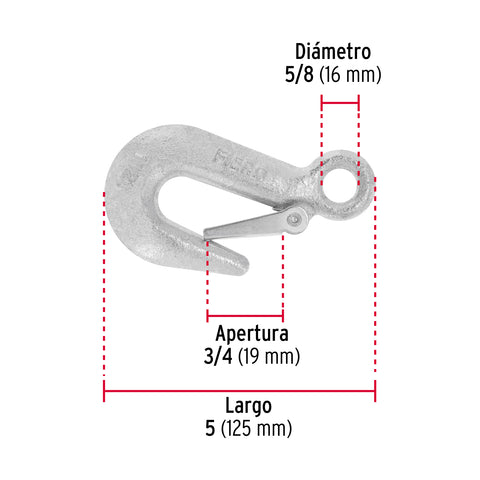 Gancho eslinga de acero forjado 5/8', carga 1500 kg, FIERO | GANES-5/8X | 44077