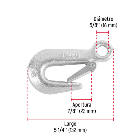 Gancho eslinga de acero forjado 5/8', carga 2000 kg, FIERO | GANES-5/8XX | 44078