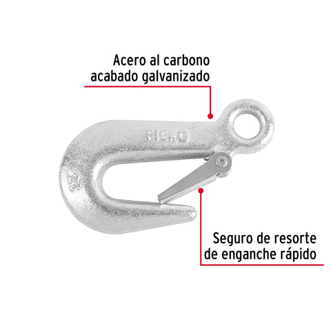 Gancho eslinga de acero forjado 5/8', carga 2000 kg, FIERO | GANES-5/8XX | 44078