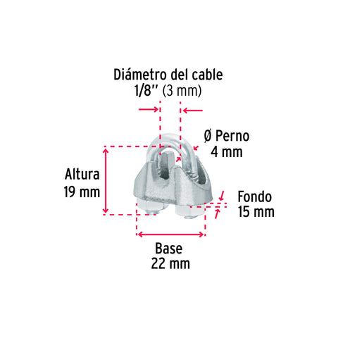 Blíster c/2 nudos (perros) de hierro p/cable de 1/8', FIERO | NUDO-1/8 | 44082