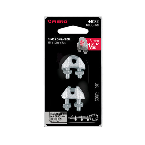 Blíster c/2 nudos (perros) de hierro p/cable de 1/8', FIERO | NUDO-1/8 | 44082
