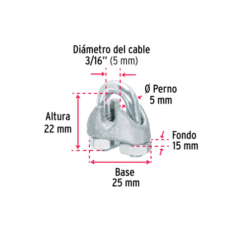 Blíster c/2 nudos (perros) de hierro p/cable de 3/16', FIERO | NUDO-3/16 | 44083