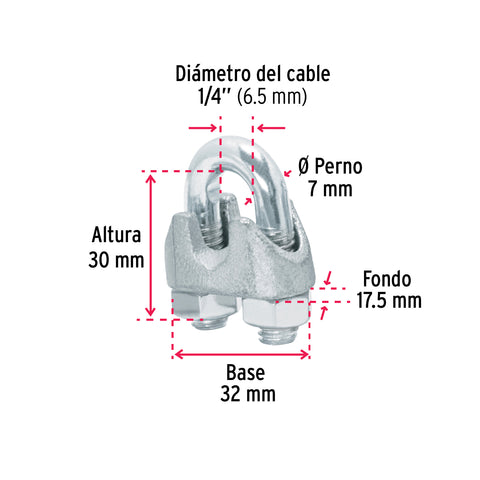 Blíster c/2 nudos (perros) de hierro p/cable de 1/4', FIERO | NUDO-1/4 | 44084